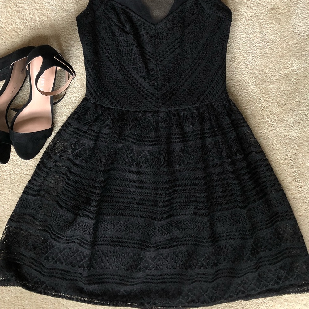 Three Pink Hearts Black Lace Dress
